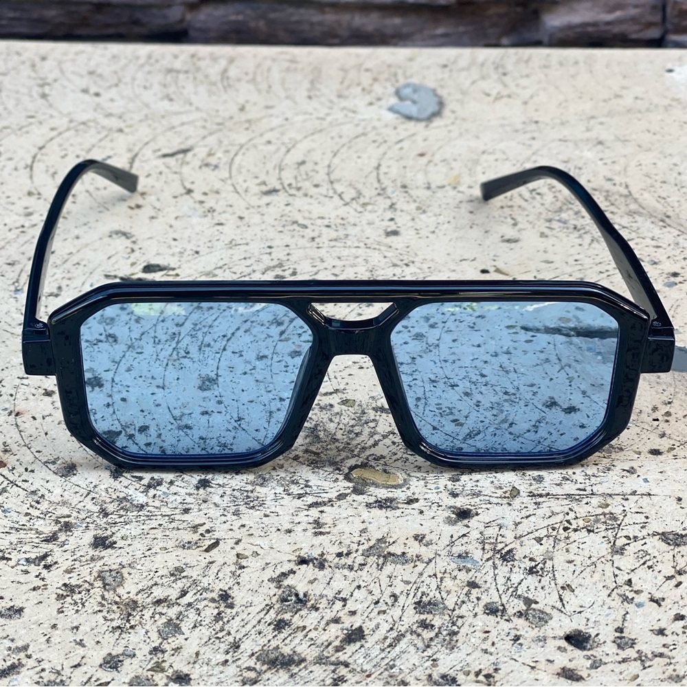 Stylish Black Sunglasses with Blue Lenses